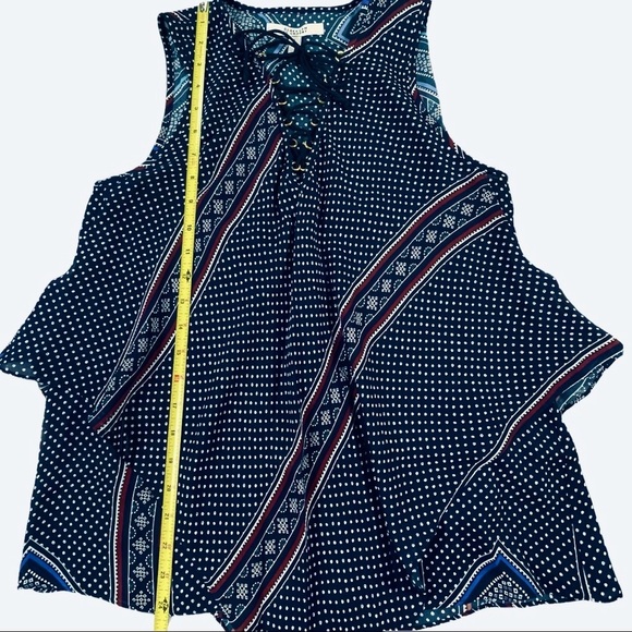 Derek Lam 10 Crosby size 4  lace up tank, blue & red ruffles & polka dots design - Picture 12 of 15